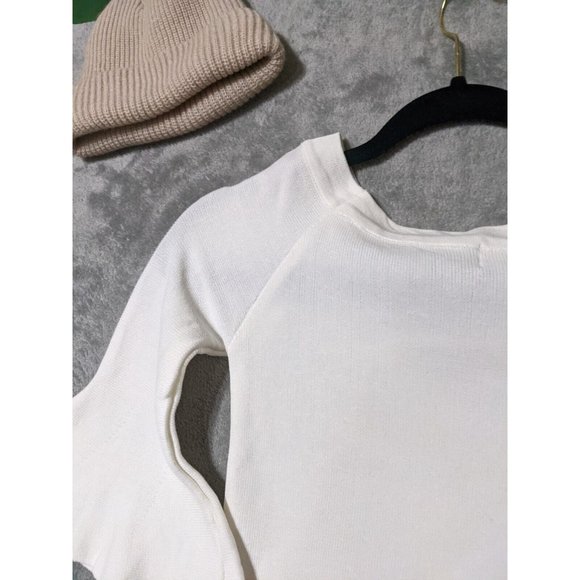 🍑AIR SPACE Women Sweater Knit Pullover Stretch Fall Winter Solid White XS(0-2) - Picture 4 of 12